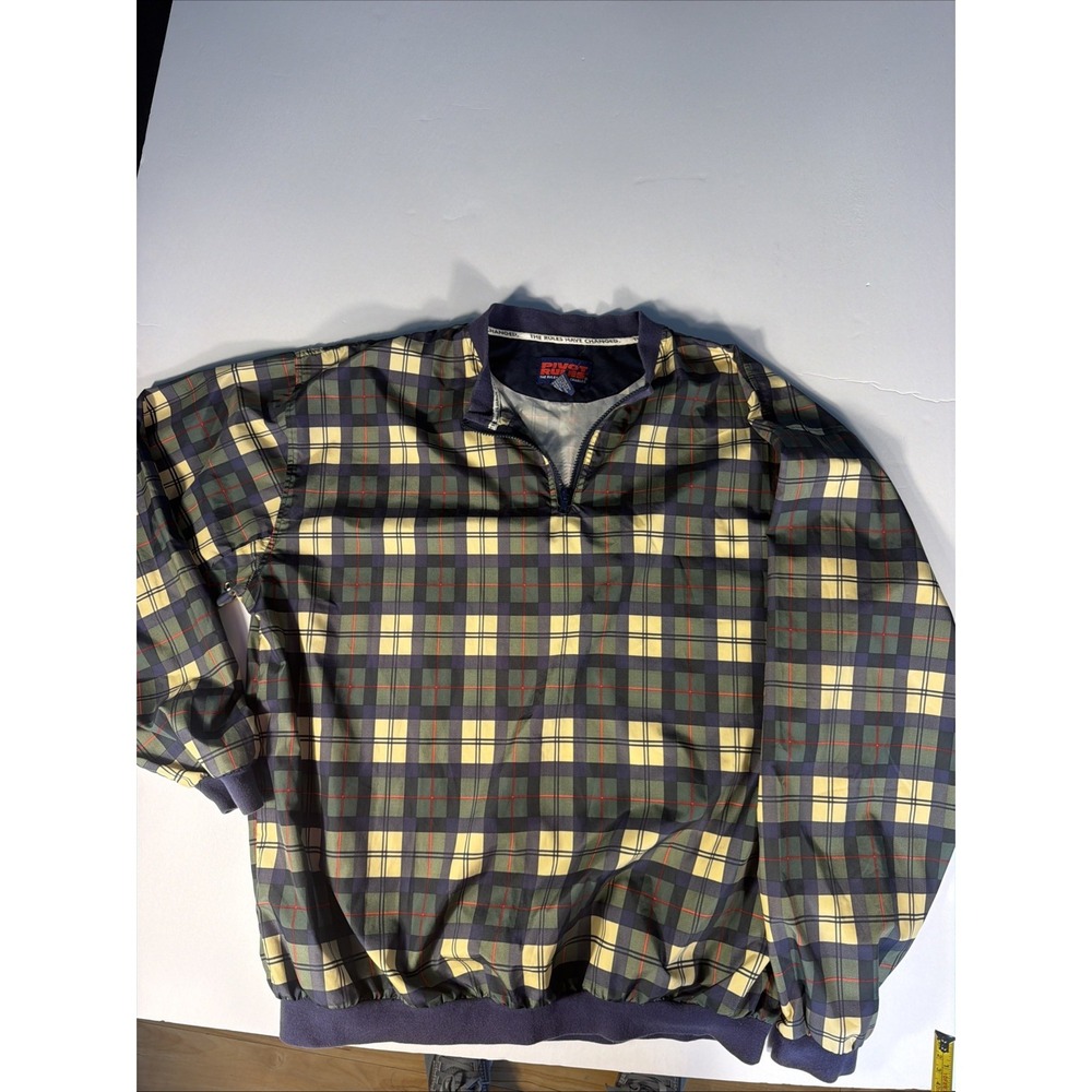 Pivot Rules 1/4 Zip Golf Pullover Windbreaker Mens XL Blue Green Plaid Golfing